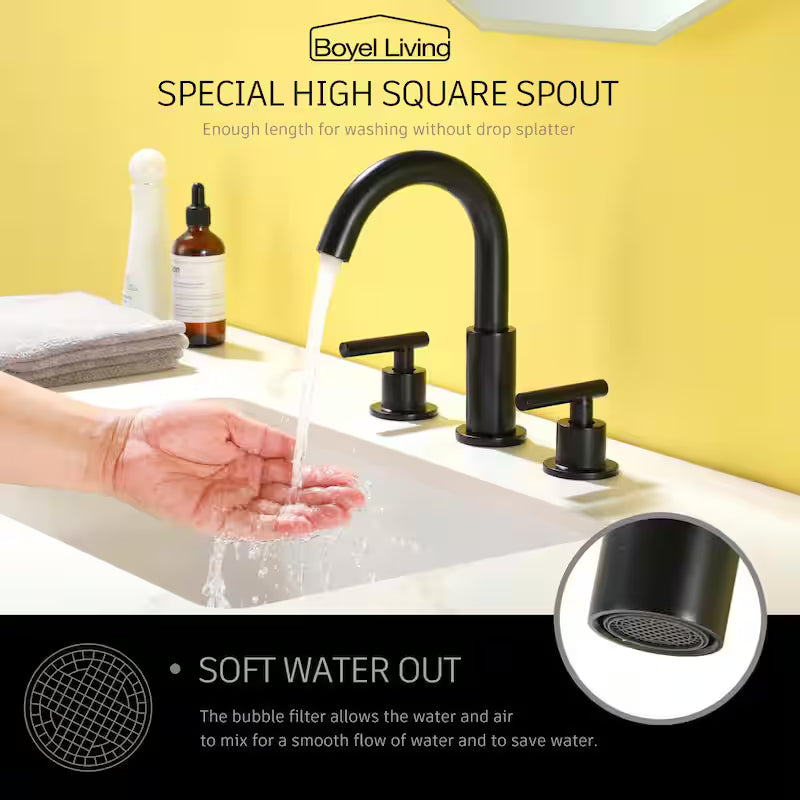2-Handle Bathroom Faucet with Valve in Matte Black O645