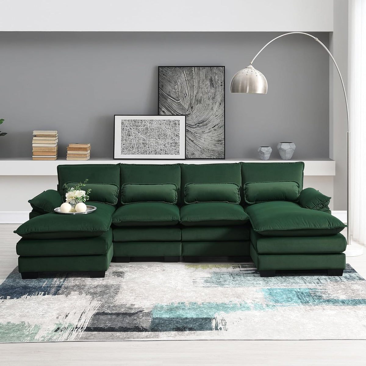 Green Upholstered Sectional Sofa with Chaise Lounge Z12241