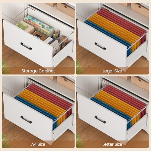 White L Shaped Standing Desk with Drawers & Hutch I543