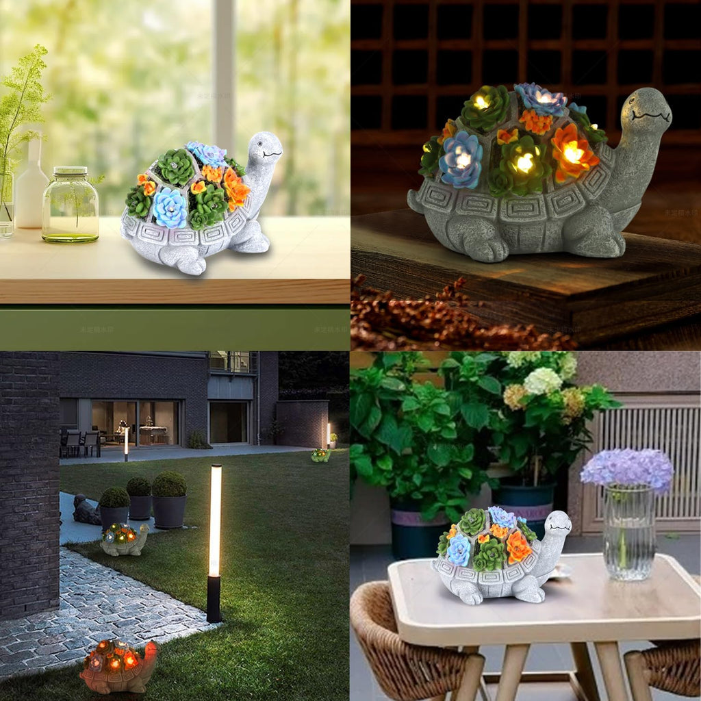 Turtle Statue with Succulent and 7 LED Colour Lights Z452786