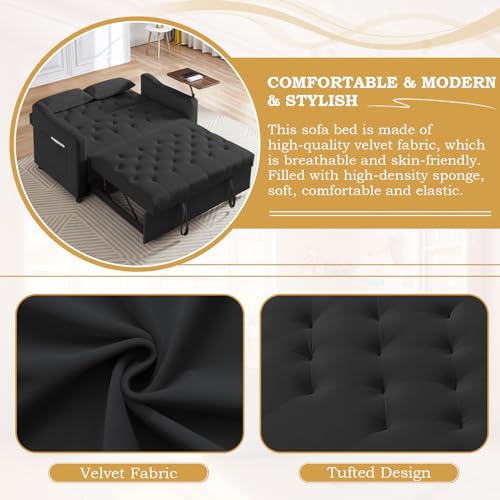 Grey Velvet Convertible Sleeper Sofa with Pull Out Bed E2581