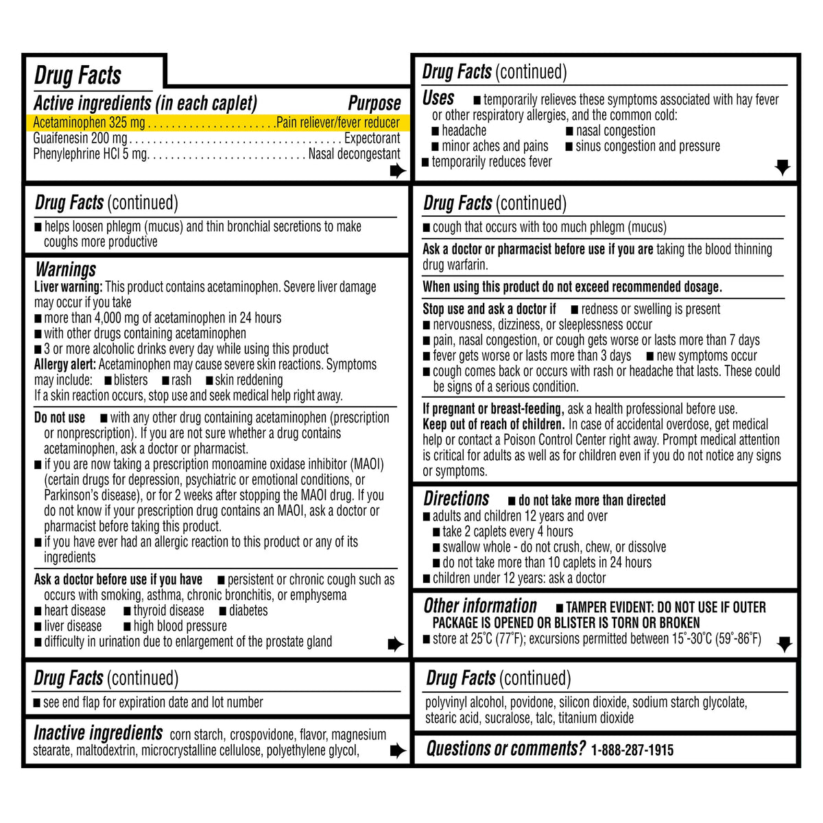 Acetaminophen Caplets 325mg, 24 Count T2297