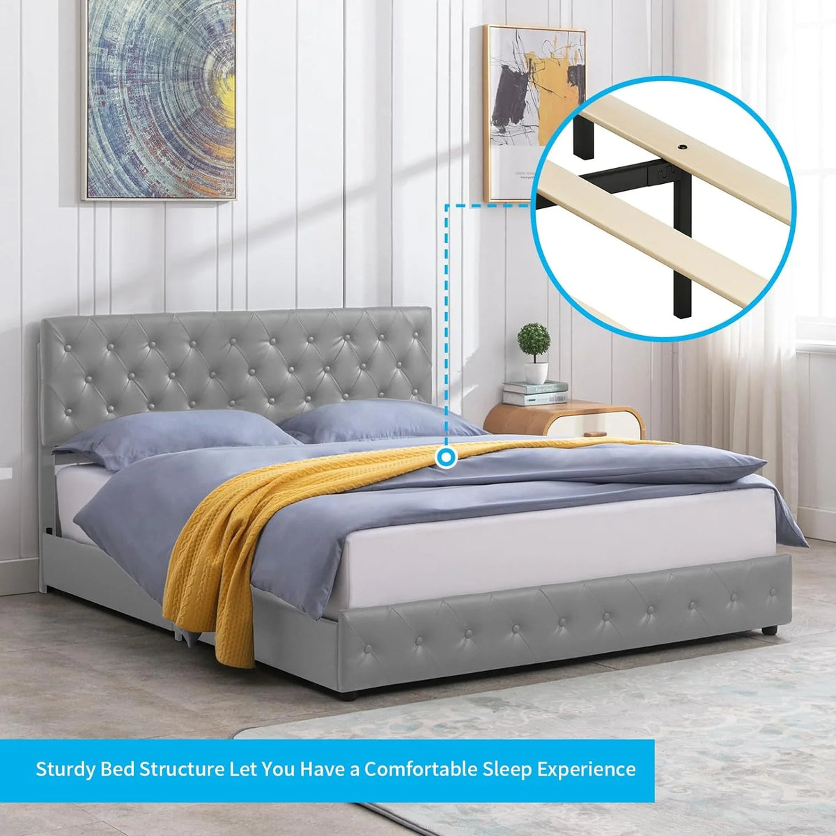 Upholstered California King Platform Bed Frame with 4 Storage Drawers N2627