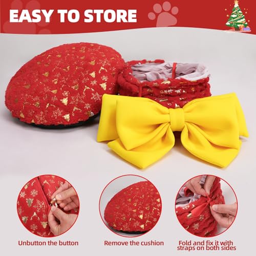 Christmas Cat Tunnel with Bowtie, Washable Circle Cushion and Plush Ball Toy, Red H416