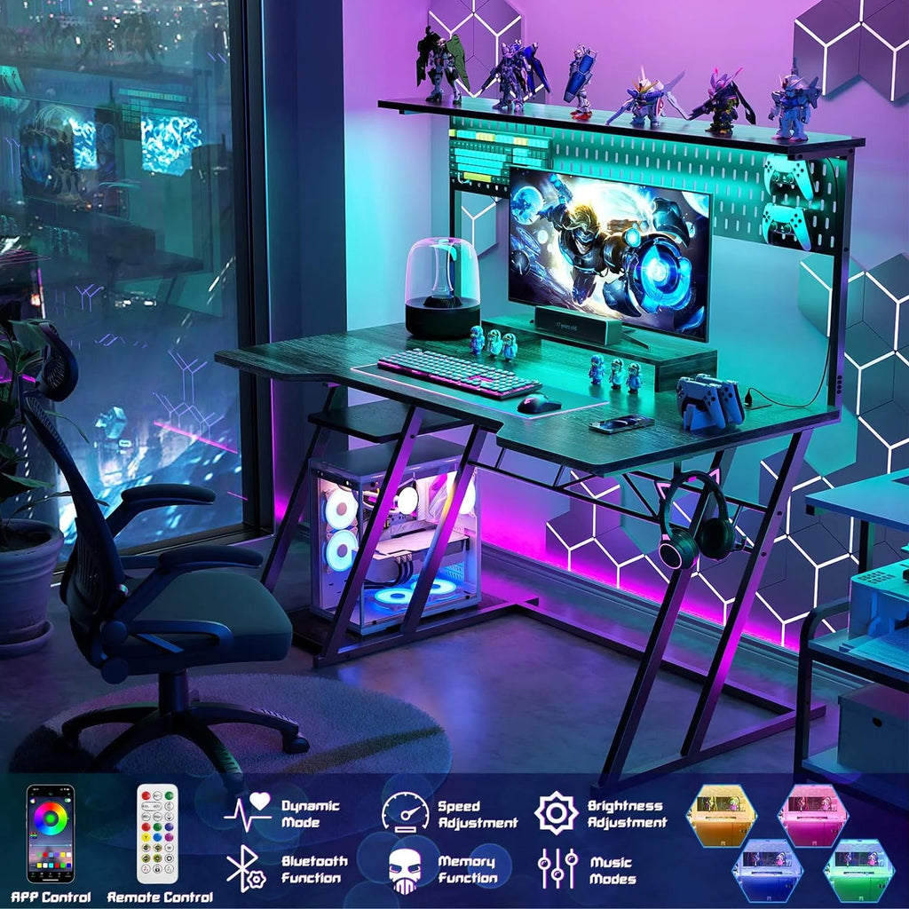 Black 47 inch Computer Desk with Power Outlet and USB Ports T5896