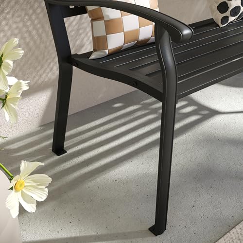 50” Metal Outdoor Garden Bench with Armrests and Backrest N544