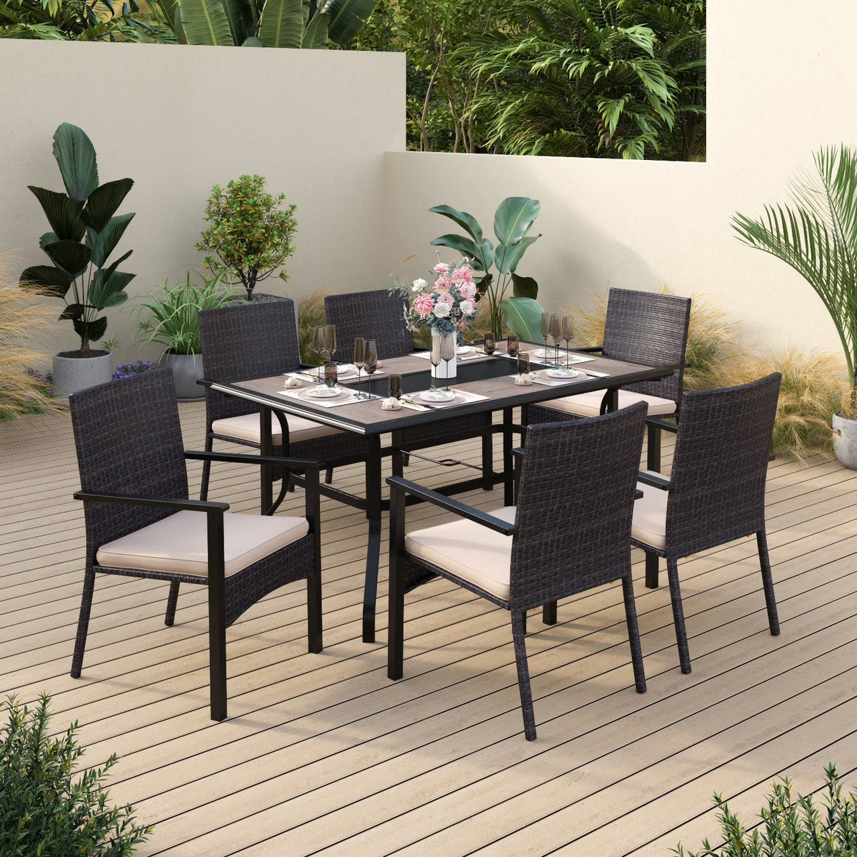 7 Pieces Wicker Outdoor Patio Dining Set E526210