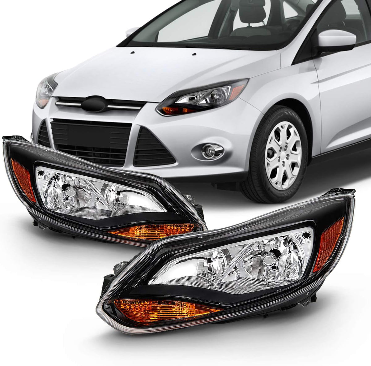 Black Trim Halogen Headlights Pair R1765