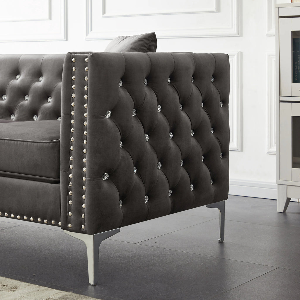Tufted Velvet Loveseat with 2 Pillows Metal Legs Z61564