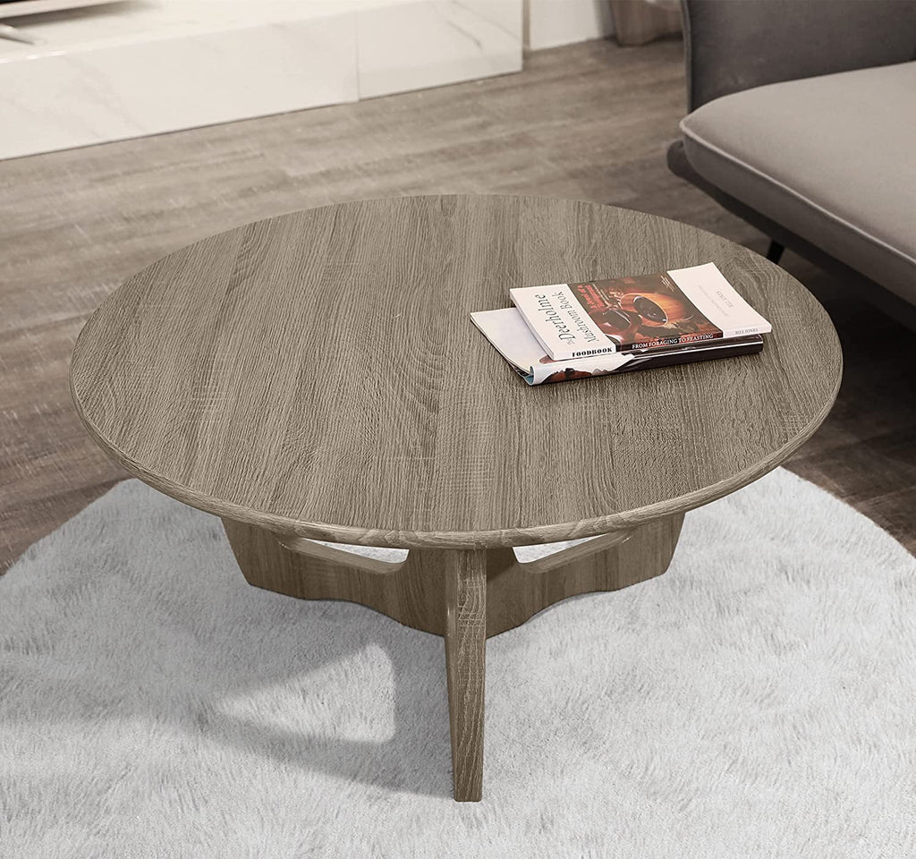 Wooden Round Coffee Table 35.5 x 18 Inches Natural O872420