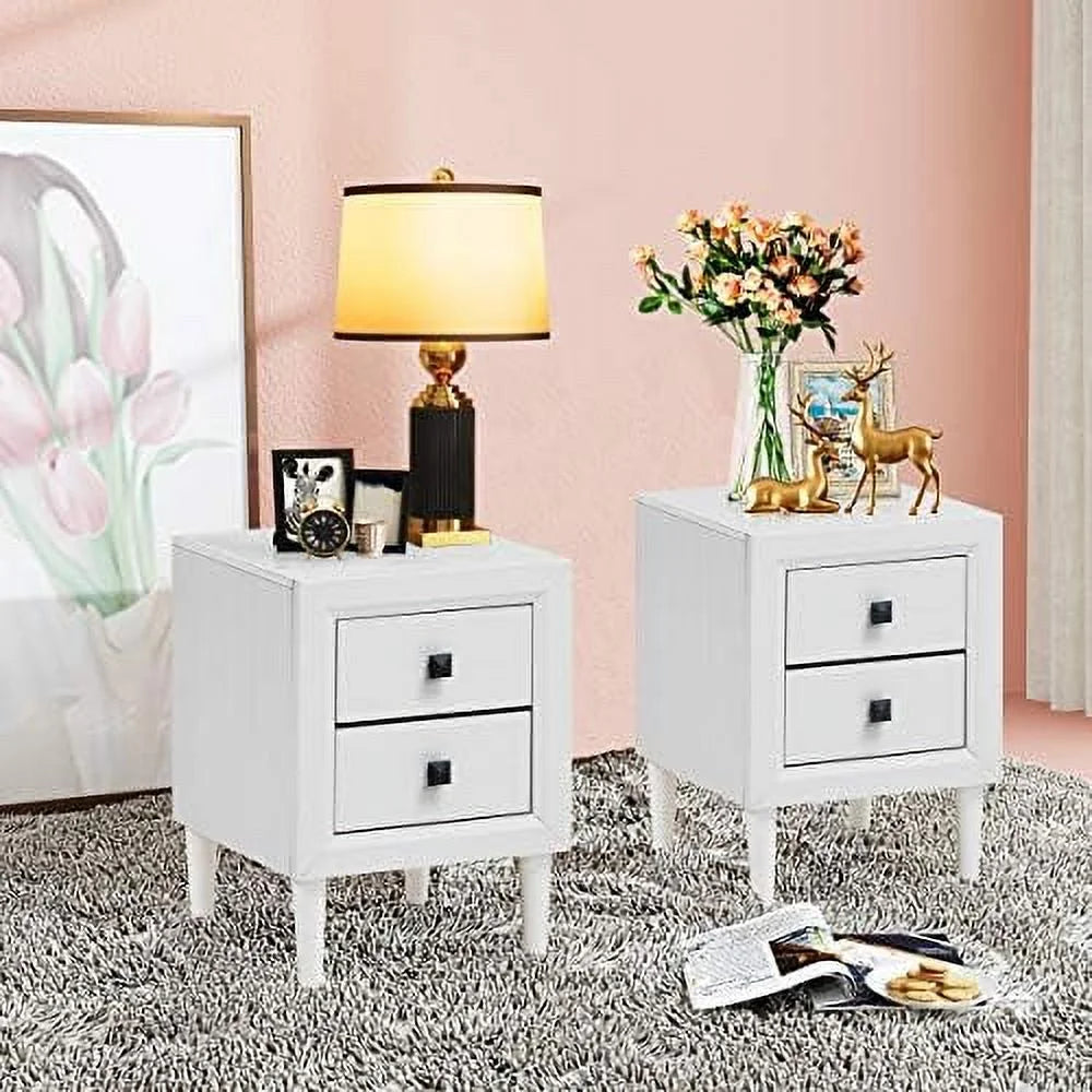 Set of 2 Grey 2-Drawer Nightstand with Solid Wood Legs O275275