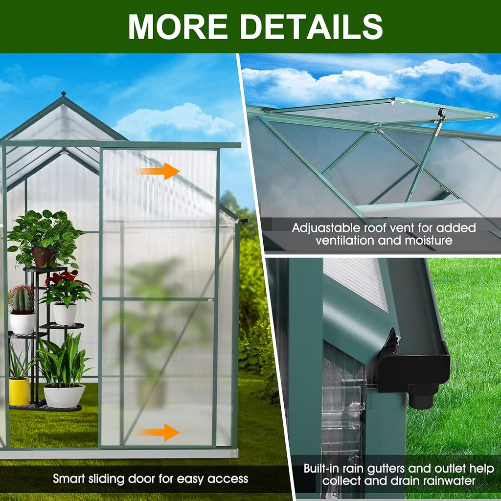 Polycarbonate Greenhouse with Sliding Door 8' x 6' S716