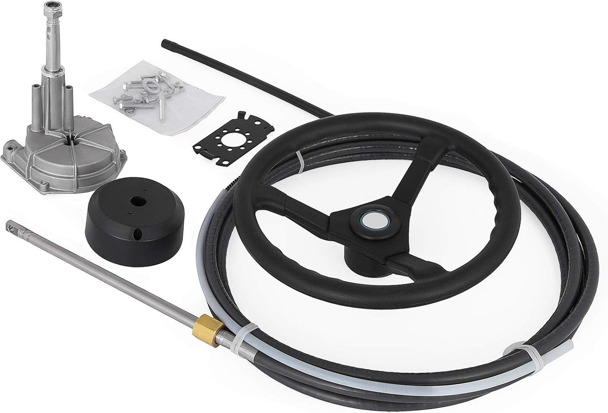 12' Mechanical Rotary Boat Steering Cable with 13 Inch Wheel Y11319