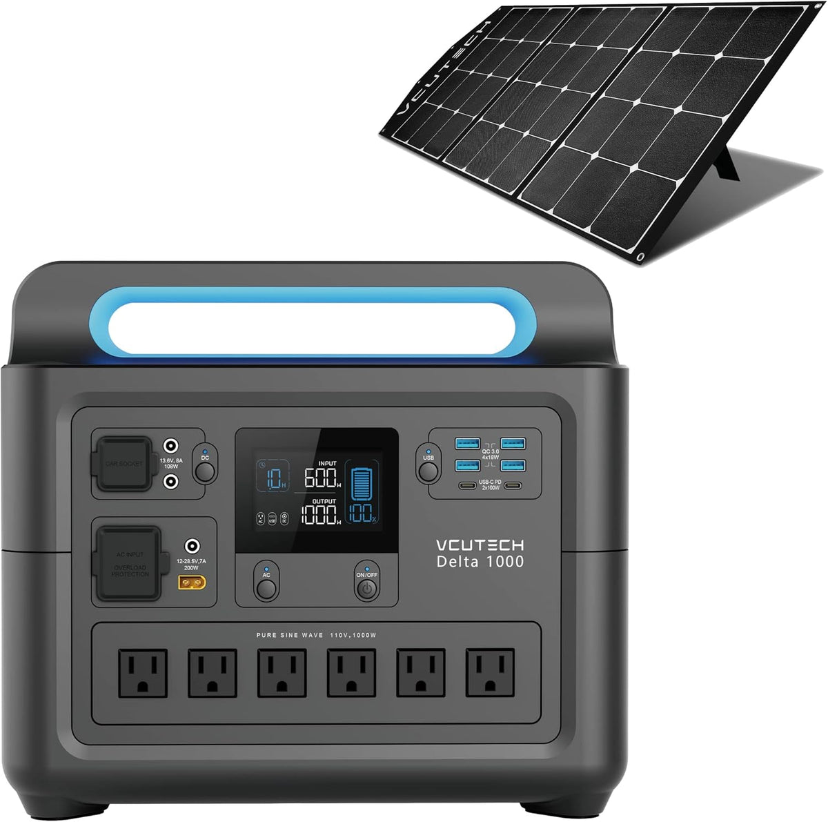 Portable Power Station 1000W Solar Generator with Solar Panel K26623
