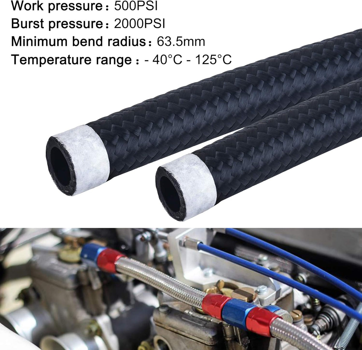 6AN Braided Nylon Stainless Steel Fuel Line Hose 20FT Black Pack of 2 Z39484