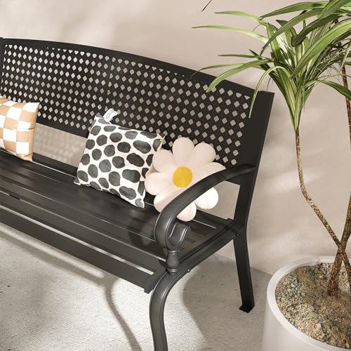 50” Metal Outdoor Garden Bench with Armrests and Backrest N544
