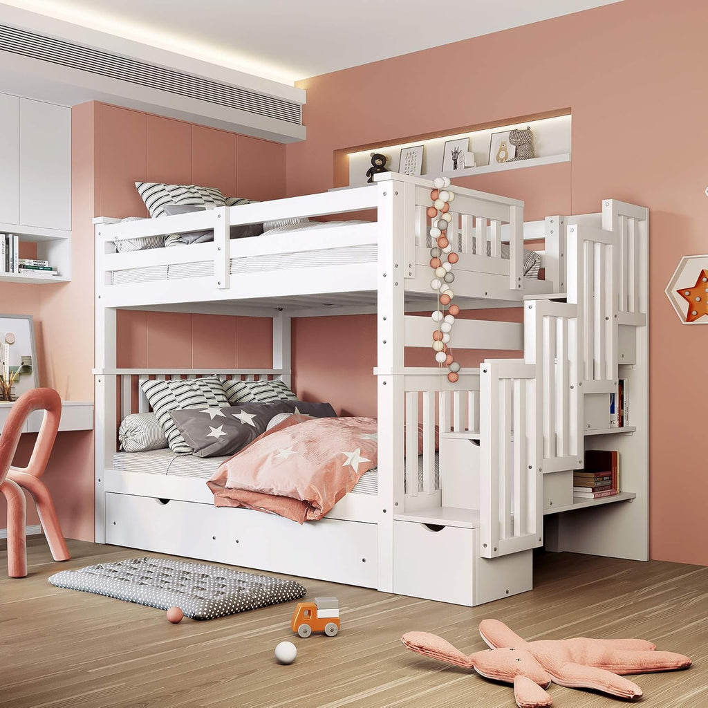Twin Over Twin/Full Bunk Bed with Trundle and Drawers Grey R7417