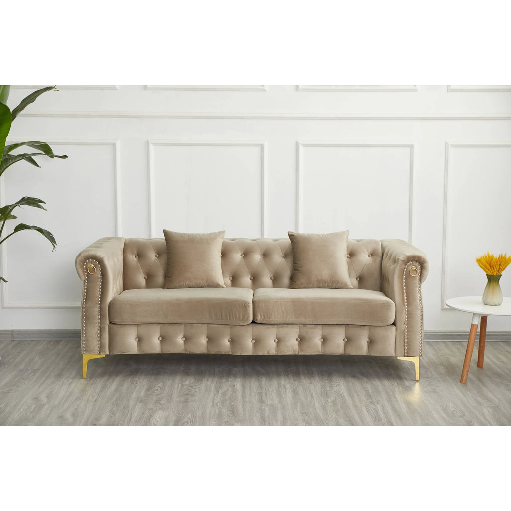 Beige 2 Piece Velvet Loveseat and Sofa Set R470312
