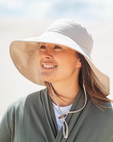 Women’s Ultra-Wide Cotton Linen Sun Hat UPF 50+ Packable Adjustable B24890