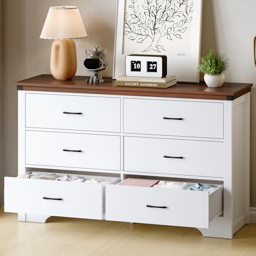 White 6 Drawer Wood Dresser with Metal Handle J39932