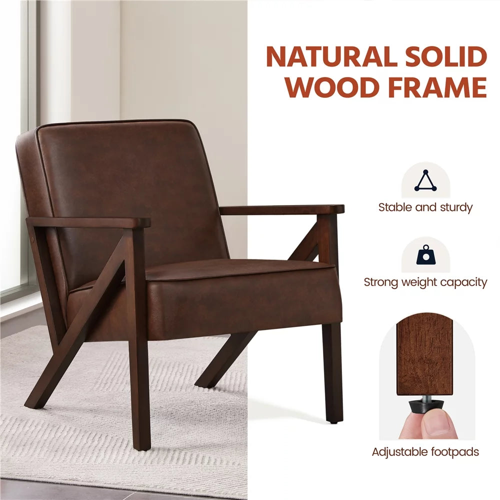 Faux Leather Accent Chair with Wood Legs Y34854