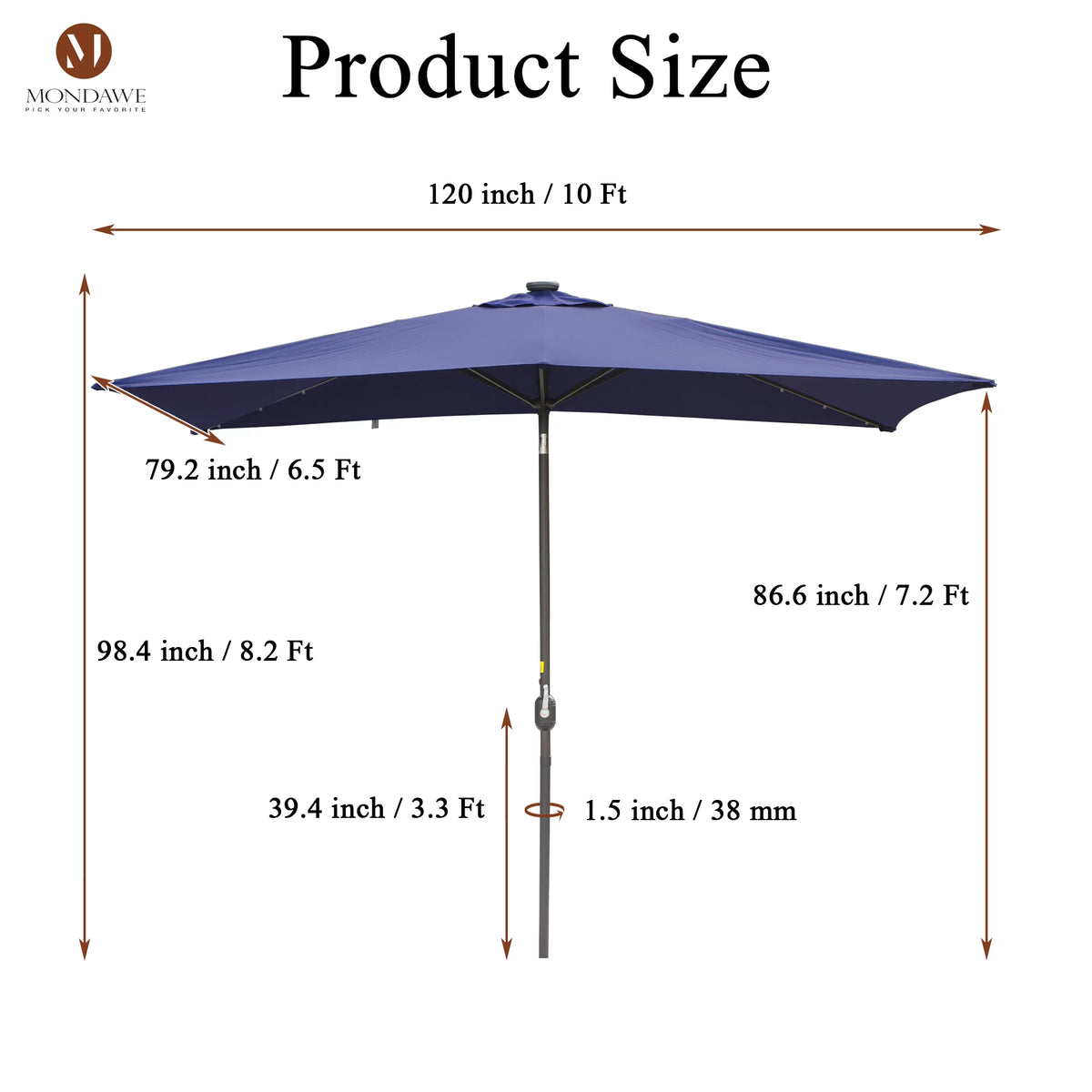 6.5 x 10ft Rectangular Patio Umbrella with 26 Led Lights U495618