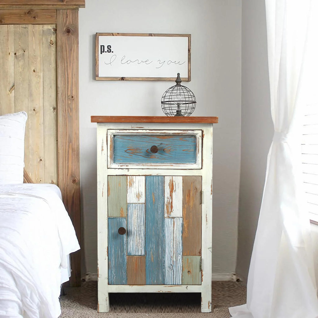Rustic Multi-Color Wood 1-Drawer 1-Door End Table Y195324