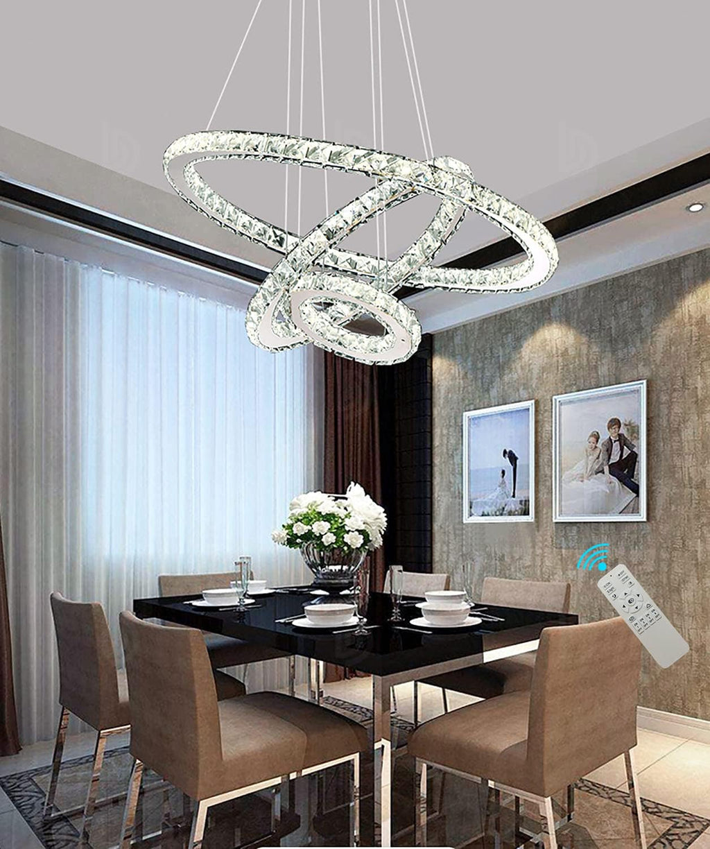 Modern K9 Crystal Chandelier LED Dimmer 3 Ring Ceiling Pendant Light N269
