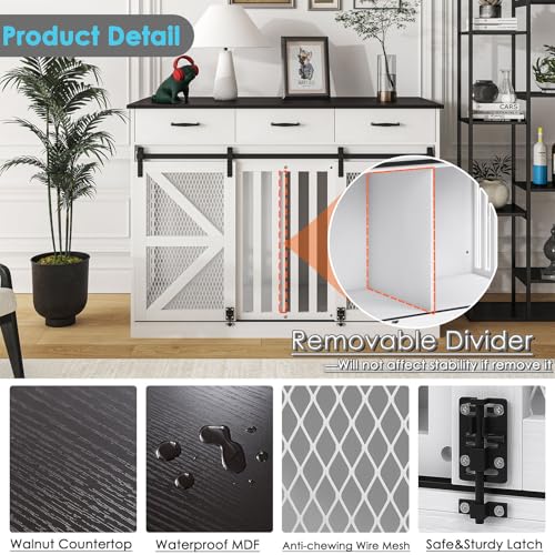 48'' Wooden Dog Crate Furniture with Divider and Storage Drawers S6348