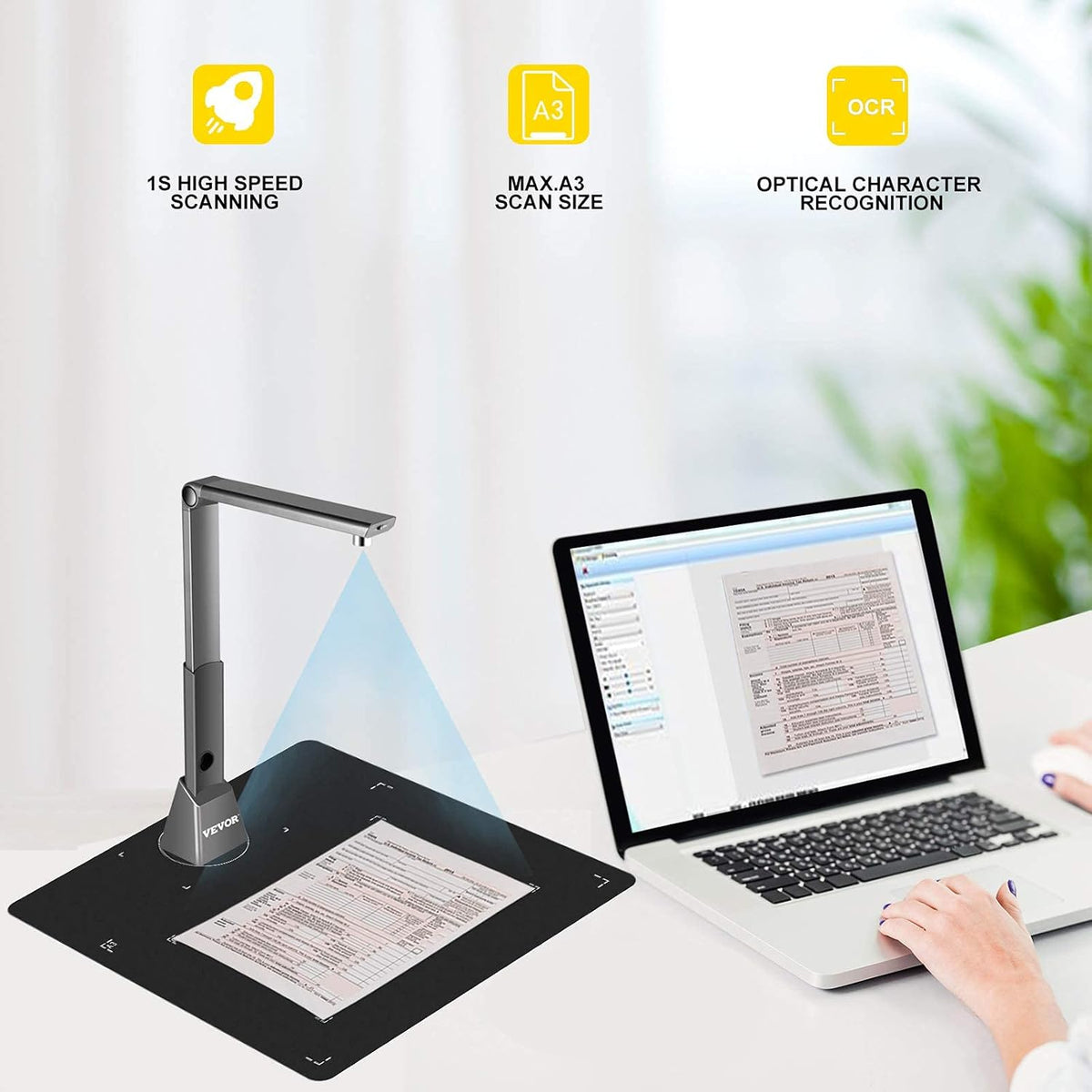 Document Scanner Camera with OCR Function, 10 Mega-Pixel Lens with LED Lights H4517