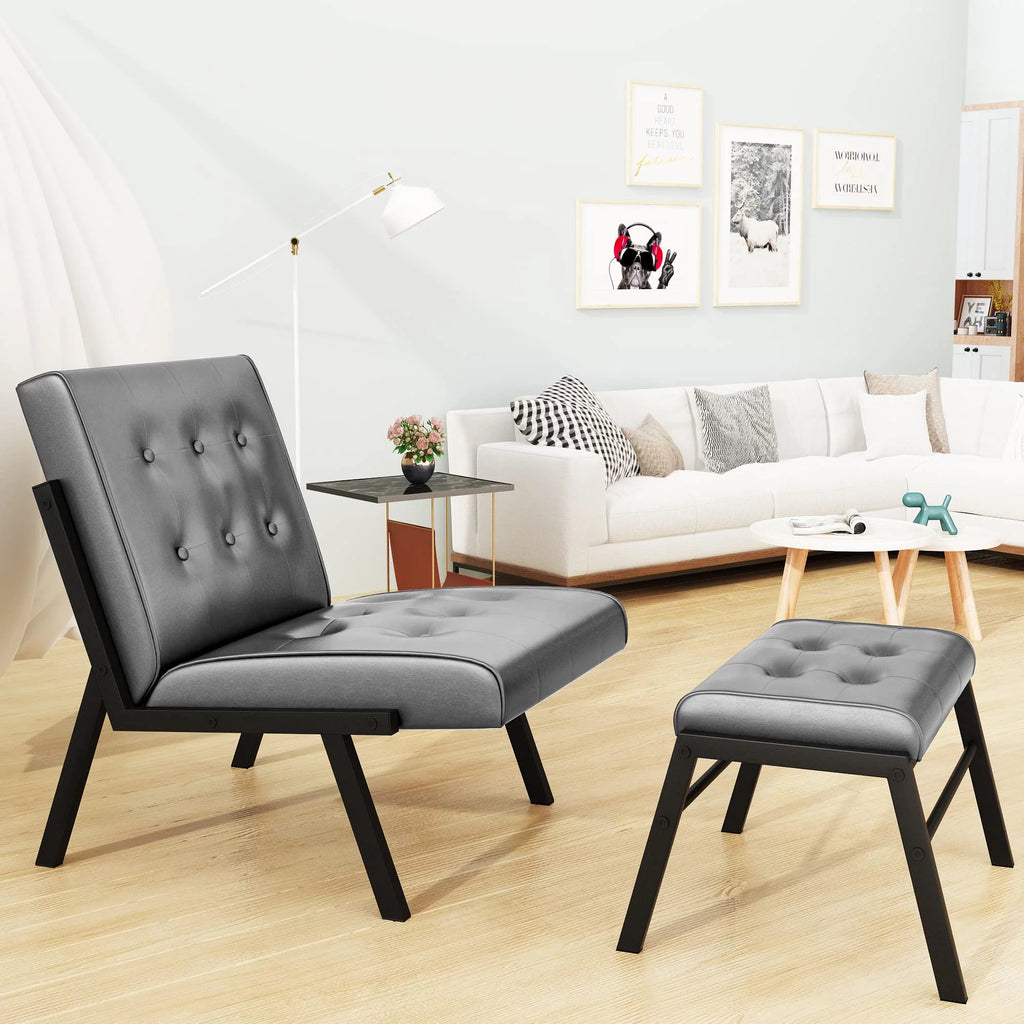 Grey Leather Accent Chair with Ottoman I4524