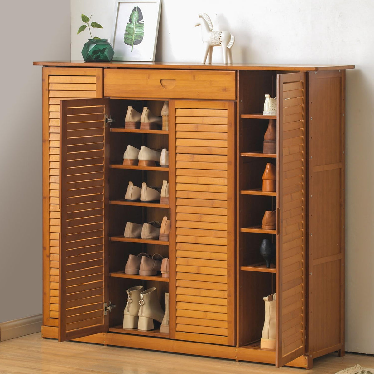 Bamboo 7-Tier Shoe Organizer with Drawer Z391602