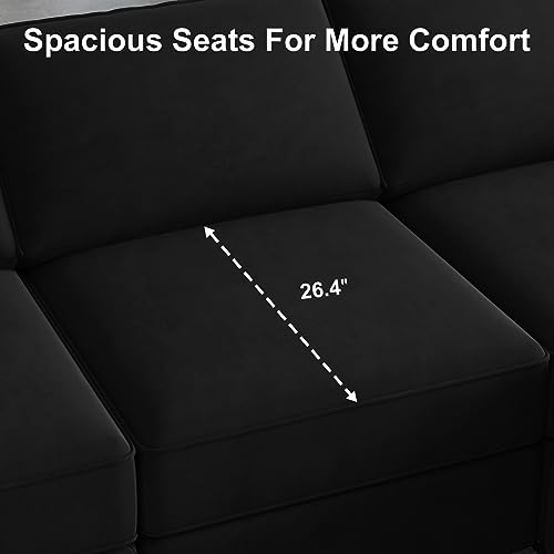Modular U Shaped Sectional Sofa with Storage Seat Reversible Chaise Ottoman Velvet Fabric S961