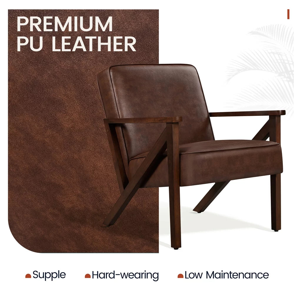 Faux Leather Accent Chair with Wood Legs Y34854
