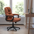 Brown LeatherSoft Swivel Office Chair with Padded Arms V95981
