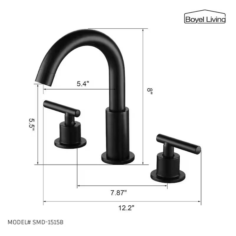 2-Handle Bathroom Faucet with Valve in Matte Black O645