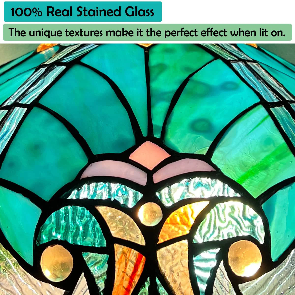 Tiffany Table Lamp 16" Wide Handmade Stained Glass Lamp Shade 3 Light Sea Green V4005