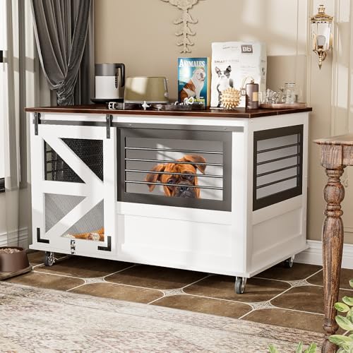 48'' Wooden Dog Crate Furniture with Divider and Storage Drawers S6348