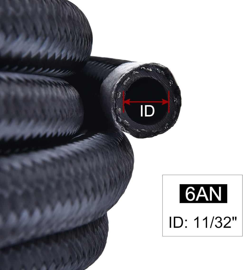 6AN Braided Nylon Stainless Steel Fuel Line Hose 20FT Black Pack of 2 Z39484
