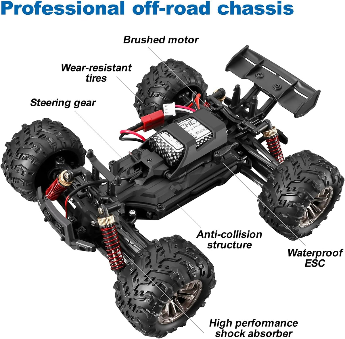 RC Car 4WD Waterproof Off Road Monster Truck with 2 Batteries I99298