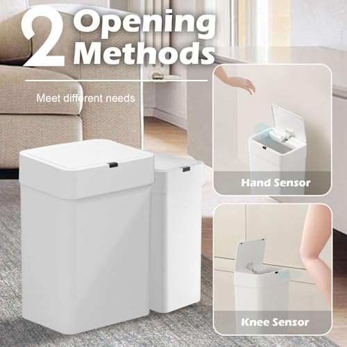 2 Pack Automatic Motion Sensor Trash Can, 2.5 Gallon + 4 Gallon White Q251