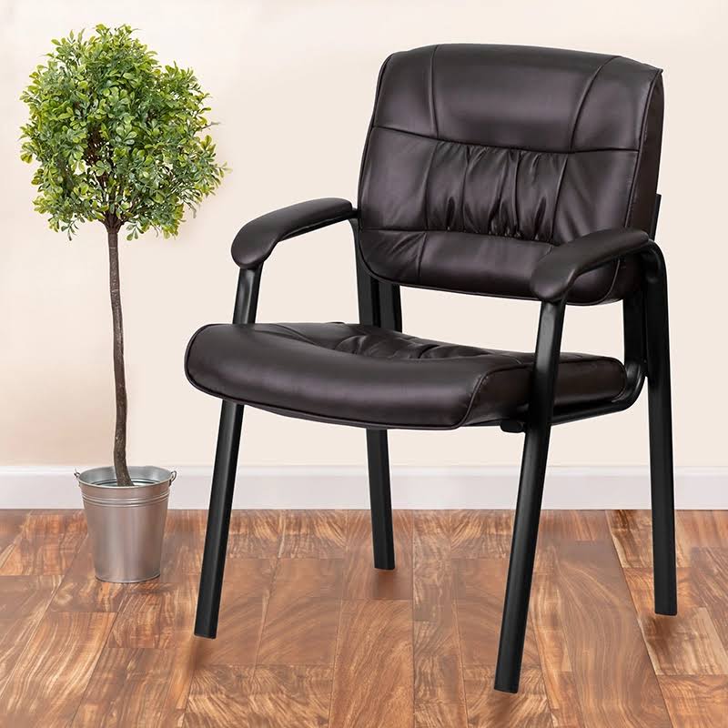 Brown Leather Executive Side Reception Chair with Black Frame L976224