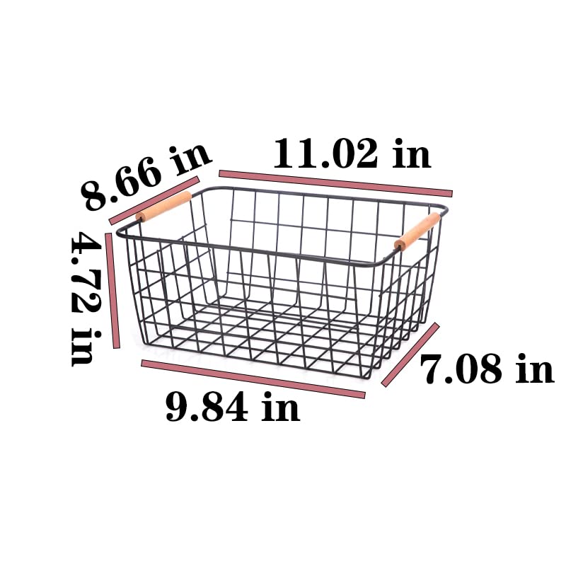 White Wire Baskets with Wooden Handles Set of 2 V34931