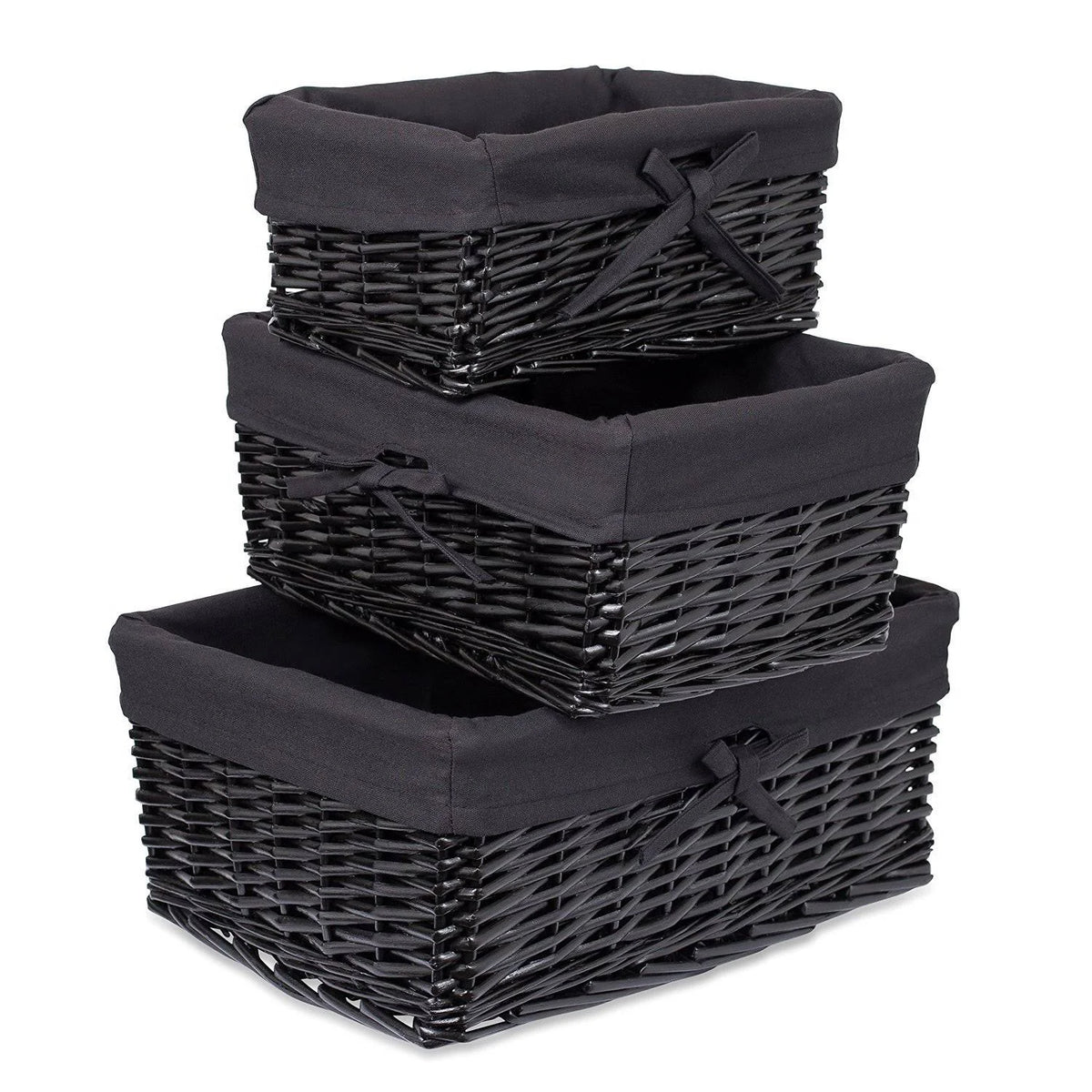 Woven Willow Baskets with Liner, Set of 5, Rectangular Storage Bins with Lids A166376