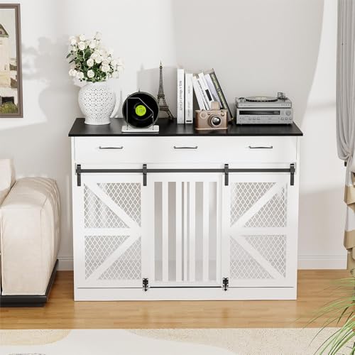 48'' Wooden Dog Crate Furniture with Divider and Storage Drawers S6348