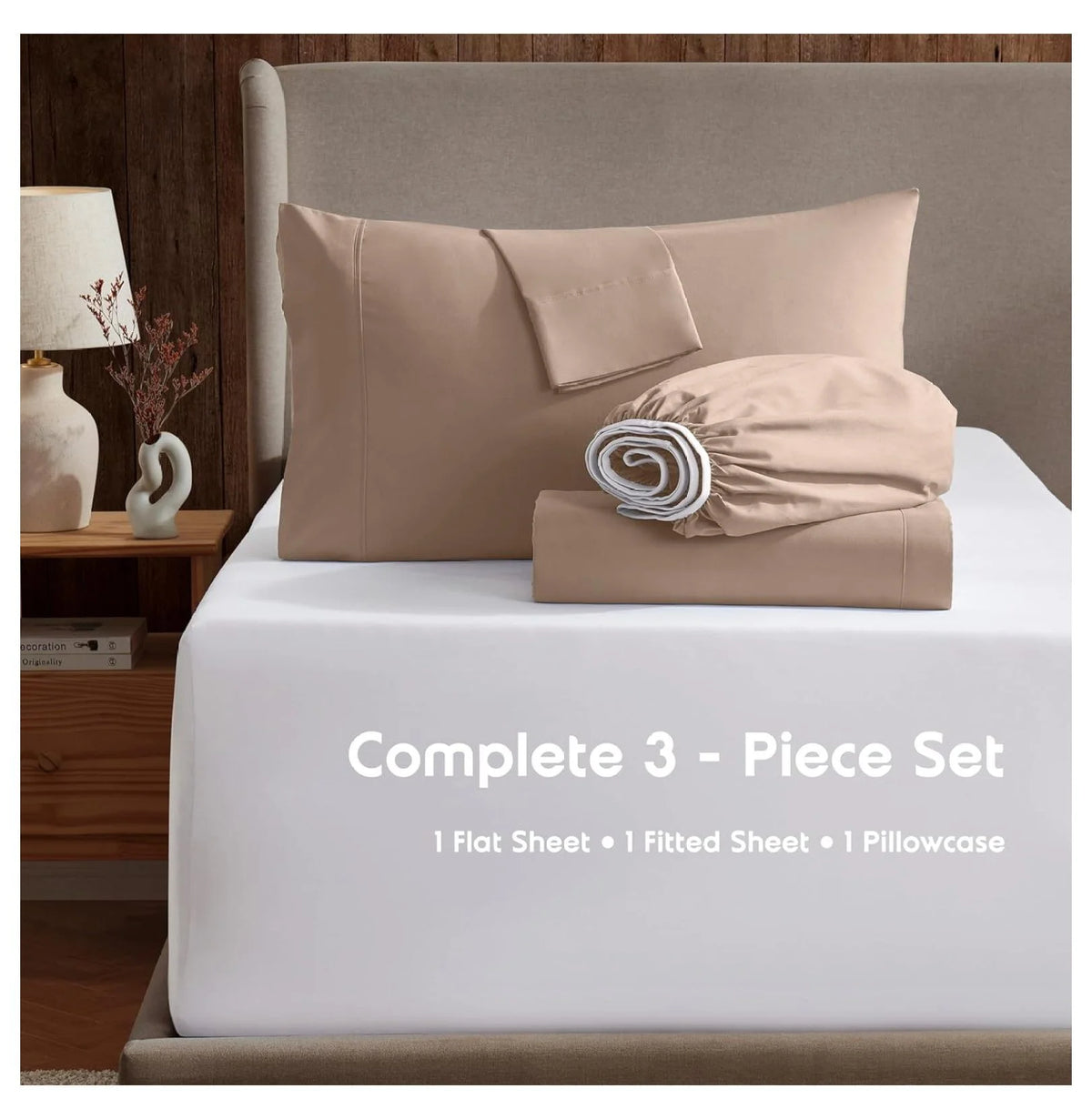 Twin 3 Piece Deep Pocket Bed Sheets Set with Fitted Sheet, Flat Sheet, Pillow Case R69516
