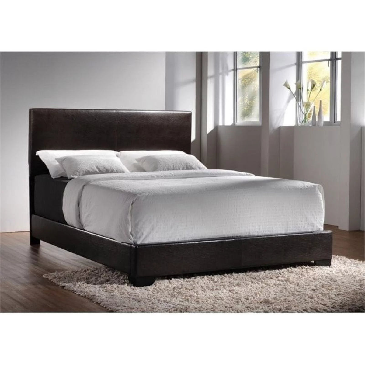 Faux Leather Twin Bed in Dark Brown W5254