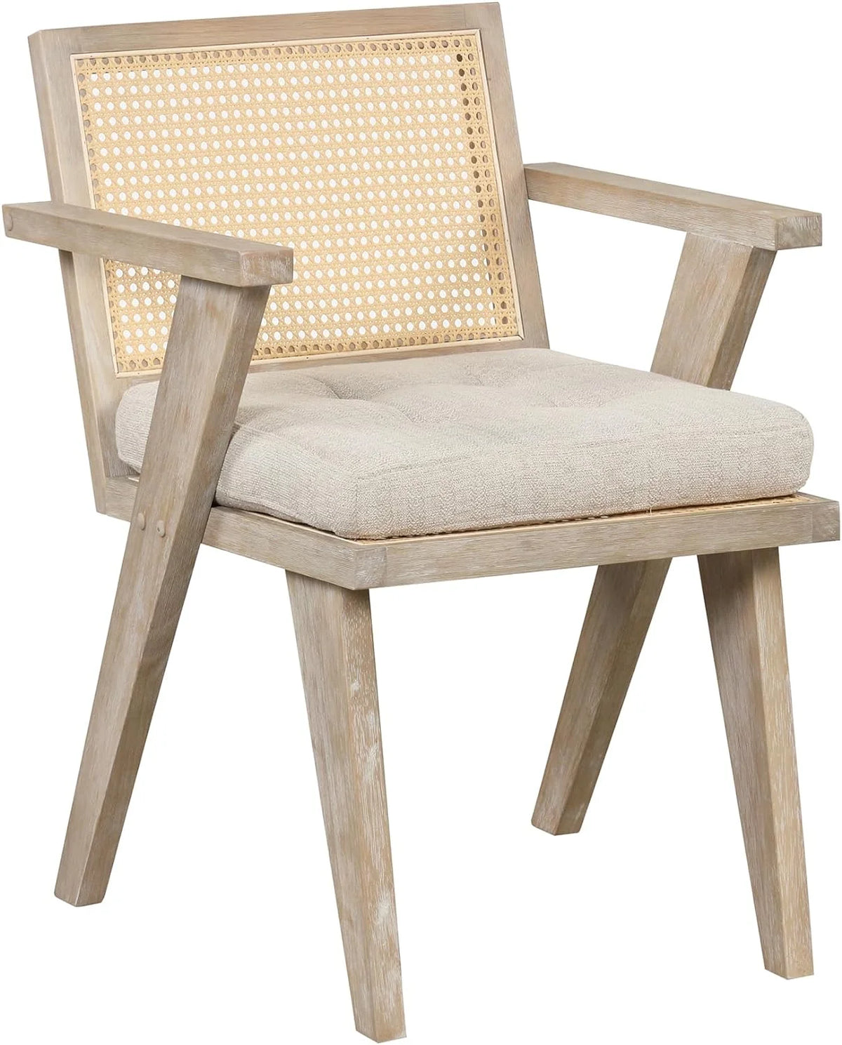 Mid Century Modern Accent Chair with Rattan Backrest and Padded Seat H699386