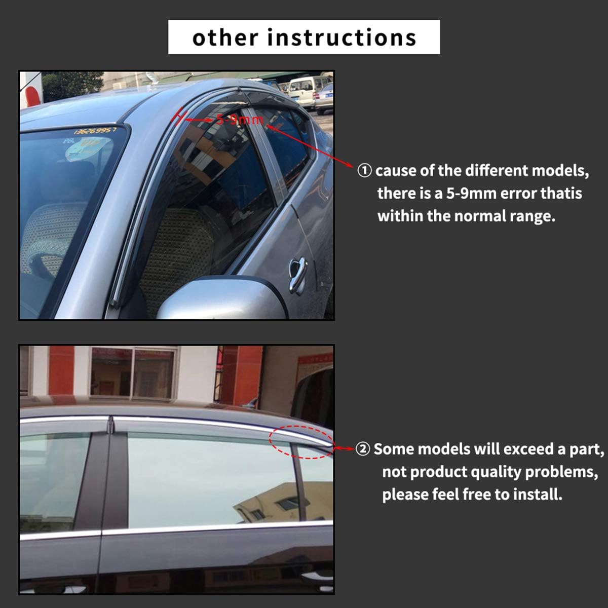 Smoke Car Window Visors Tape-On Outside Deflectors W1517