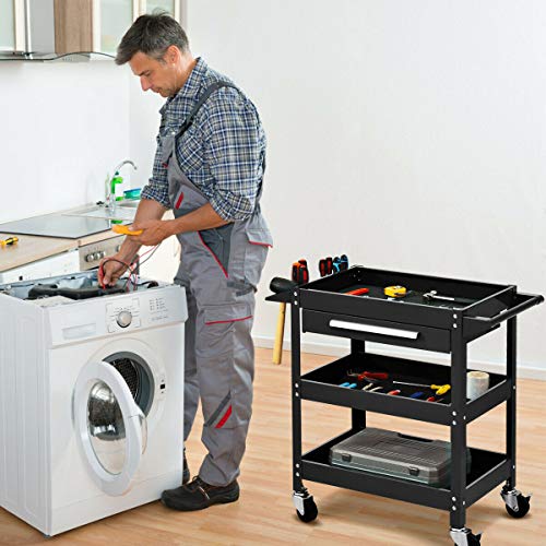 3 Tier Rolling Tool Cart with Storage Drawer D83704